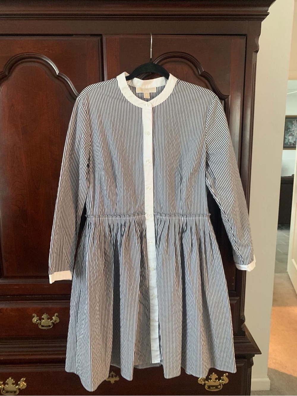 Michael Kors Navy and White Striped Button-Front Dress